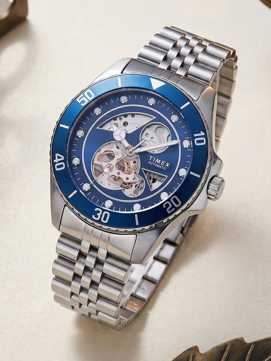Timex Men Brass Skeleton Automatic Motion Powered Analogue Watch TWEG382SMU03