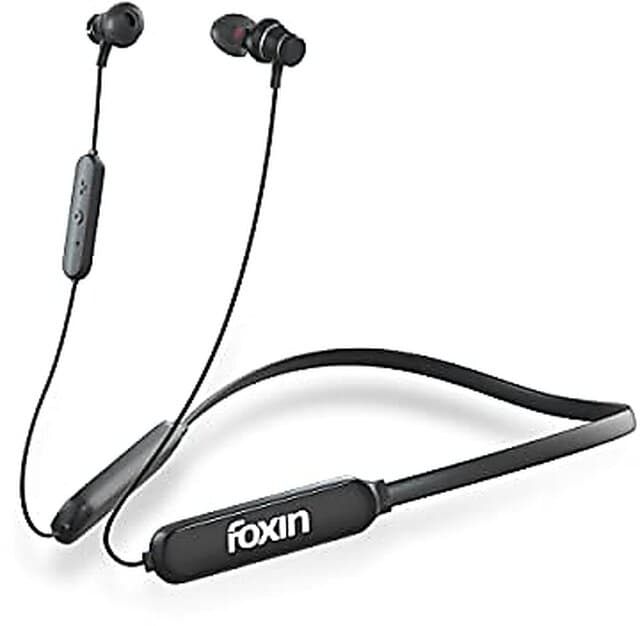 Foxin FoxBeat 205 Bluetooth V5.0 Wireless Headphones with Hi-Fi Stereo Sound 60Hrs Playtimein Line Mic Neckband Sweat-Resistant Magnetic Earbuds Voice...