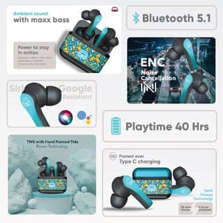 EKKO Earbeat T08 AlterEgo : Mic, ENC Call Noise Cancellation, 40H Playtime, 10MM Driver, Twin Connect, Massive Bass, Water Resistance, Siri & Google(T...