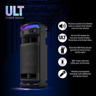 SONY Tower10 Massive BASS Power with Wireless Mic,360 Sound Light Bluetooth Party Speaker(Black, Stereo Channel)
