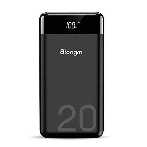 atongm 20000mAh Portable Double USB Port Li-Polymer External Battery Power Bank with Digital Display for Mobile Phones (Black)