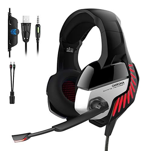 ONIKUMA K5 PRO Stereo Gaming Headset with Mic, Controls and LED light for PC, PS4, Xbox and Mobiles (Black/Red)