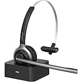 Mpow M5 Pro Bluetooth Headset with Microphone, Wireless Headphones for Cell Phone, Noise Canceling Headset with Charging Base