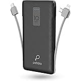 Pebble Ace+ 10000mAh Li-Polymer Power Bank (Black) with in-Built Micro, Type-C & Lightning Cables and 12W Fast Charging