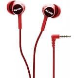 (Renewed) Sony MDR-EX155AP in-Ear Headphones with Mic (Red)