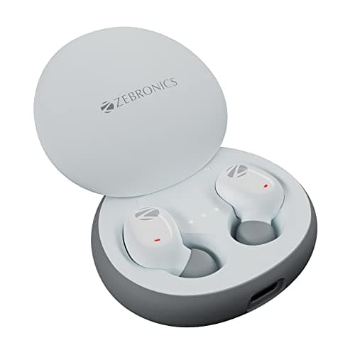 (Renewed) Zebronics Zeb-Sound Bomb N1 TWS Earbuds with 50ms Low Latency Gaming, ENC, Voice Assistant, up to 18H Backup, Splash Proof, BT v5.2, Call Function and Type C Charging (Orange Navy) (FOGWHITE)