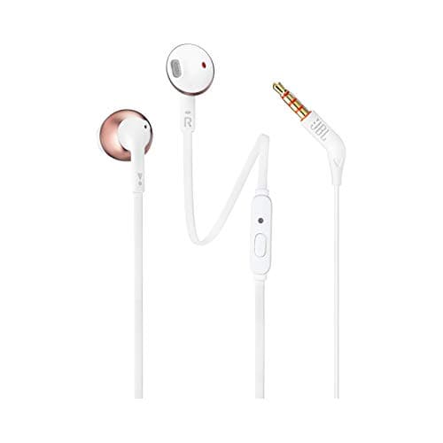 JBL T205 by Harman Pure Bass Metal Earbud Headphones with Mic (Rose Gold)