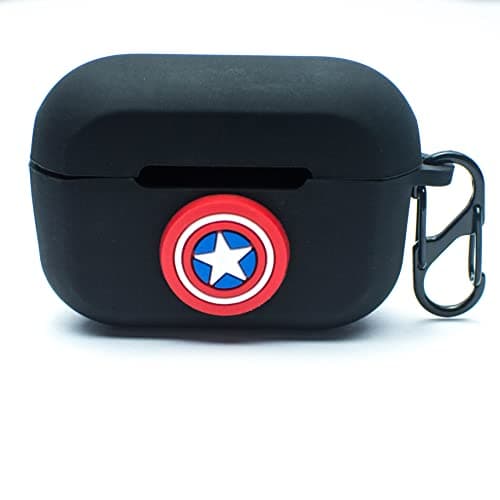 Heropantee Pouch for bAot Airdopes 161 Protective Soft Silicone Case Cover with Hook (Cover Only) (This Cover is Not Sold Or Created by Boat) (Captain America, Black)