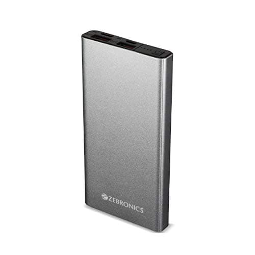 Zebronics ZEB-MD10000MQ Made in India 10000 mAh Li-Polymer Power Bank with 18W Fast Charging, Dual Output/Input Ports, Metal Body, Short Circuit/Overl