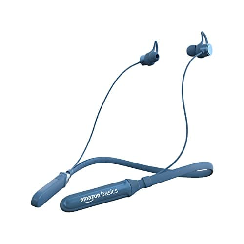Amazon Basics Bluetooth 5.0 Neckband with Up to 30 Hours Playtime, Magnetic Earbuds, Voice Assistant, Dual Pairing and IPX6 Rated, Blue