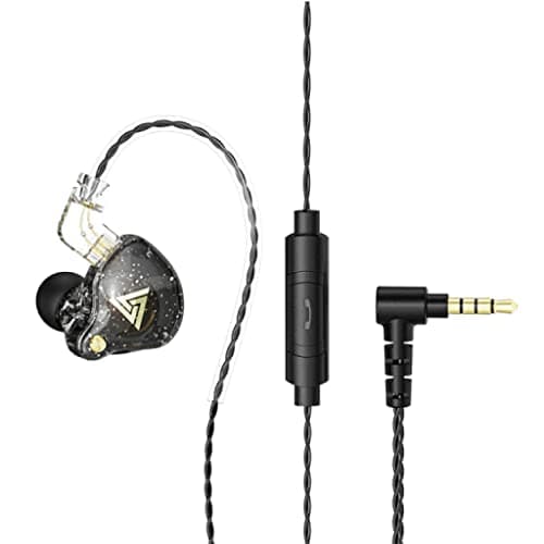 QKZ AK6 Pro IEM Earphone, 1 Dynamic Driver HiFi Bass Passive Noise Cancellation Stylish in Ear Monitor Earbuds for Gamers with 5N OFC Detachable Cable (with Mic, Black)