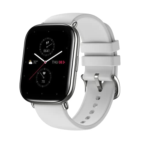 Amazfit Zepp E Stylish Smart Watch Square Version , Health and Fitness Tacker with Heart Rate, SpO2 and REM Sleep Monitoring, Stainless Steel Body with Fluoroelastomer Band (Pebble Grey)