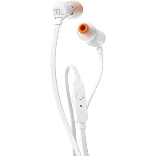 (Renewed) JBL T110 in-Ear Headphones with Mic (White)