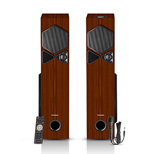 Thomson TSP10 100Watts Bluetooth Tower Speakers with AUX/USB/FM &amp; Mic for Karaoke (Brown)