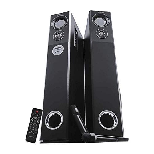 Zebronics ZEB-BT8500RUCF 80W Tower Speaker with Built in Amplifier, Dual Drivers/Tweeters, Supporting BT/USB/AUX/SD/FM, 2 x Karaoke Mic