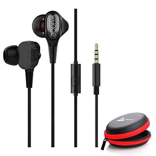 WeCool Mr. Bass W005 High Stereo Bass Dual Driver in-Ear Sport Wired Earphones with Mic for Mobile + Free Carry Case (Black)