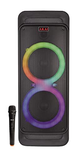 AKAI PartyMate Pro PM-80P | Wireless Bluetooth Party Speaker | 80W RMS | Dynamic Light Show | Upto 8Hrs Playtime | Portable Outdoor Party Speaker| Karaoke Support with Wireless Mic| (Black)