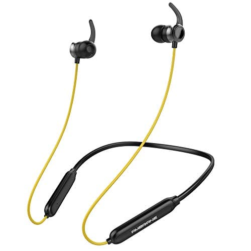 Ambrane Bluetooth Wireless Earphones with High Bass Stereo Sound, 10 Hours Playtime, Water Splash Proof, inbuilt Mic (ANB-33, Black &amp; Yellow)