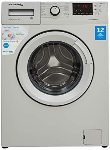 Voltas Beko 6.5 Kg Inverter Fully-Automatic Front Loading Washing Machine, Inbuilt Heater, 26 Stain Remover (WFL65S, Silver)
