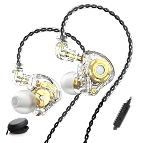 TRN MT1 Pro Wired IEM Earphone, 10MM Dual Magnetic Driver 5μm Silicon Crystal Composite Biological Diaphragm Semi Open Back Cavity Noise Isolation Earbuds with Detachable Cable & Leatherette Case (White, With Mic)