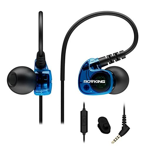 Rovking V1 In Ear Bass Headphones With Remote And Mic Noise Sound Isolating Earbuds, Blue