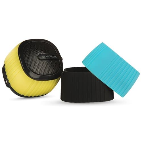 Amkette Trubeats Pixie Portable Mini Bluetooth Speaker with Mic and Multi Color Swappable Silicone Sleeves (Black)