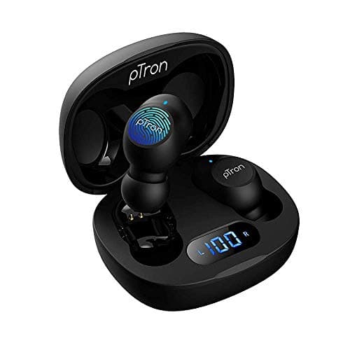 (Renewed) PTron Bassbuds Pro in-Ear True Wireless Bluetooth 5.1 with Deep Bass, Touch Control , IPX4 Water and Sweat Resistance, Digital Display Case 