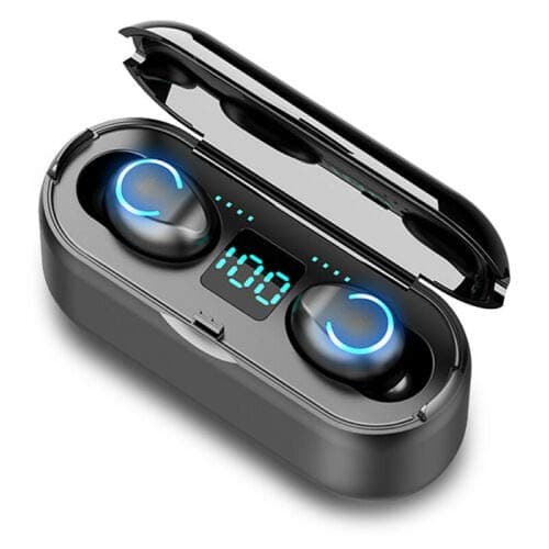 GOURCE F9-8 TWS Mini 3D Stereo Sound Earbuds IPX7 Waterproof Bluetooth 5.0 Wireless Earphone Stereo Headset with 3500mAh Charging Compartment Black