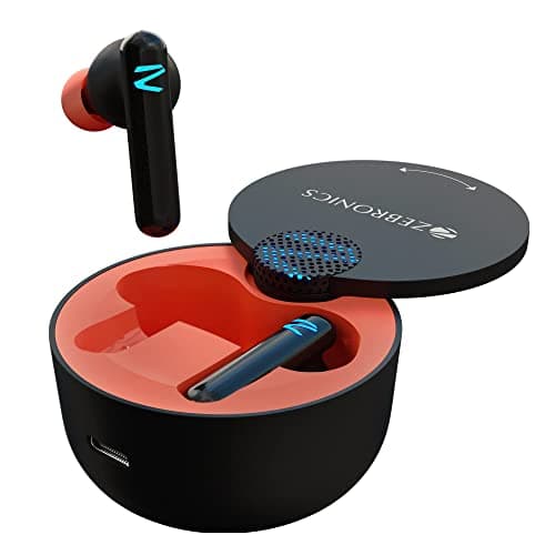 (Renewed) Zebronics Zeb-Sound Bomb G1 Gaming TWS Earbuds, 50ms Low Latency, AAC Support, Flash Connect, BT v5.0, Deep Bass, Splash Proof, Voice Assistant, Touch Control, up to 14H Backup and Type C(Black+Red)