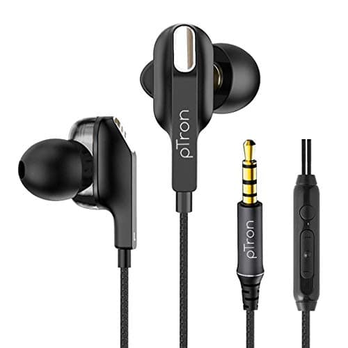 pTron Boom Lite in-Ear Wired Earphones with Stereo Sound, Dual Drivers, Ergonomic &amp; Secure-fit, 1.2M Tangle-Free Braided Cable, Gold-Plated 3.5mm 