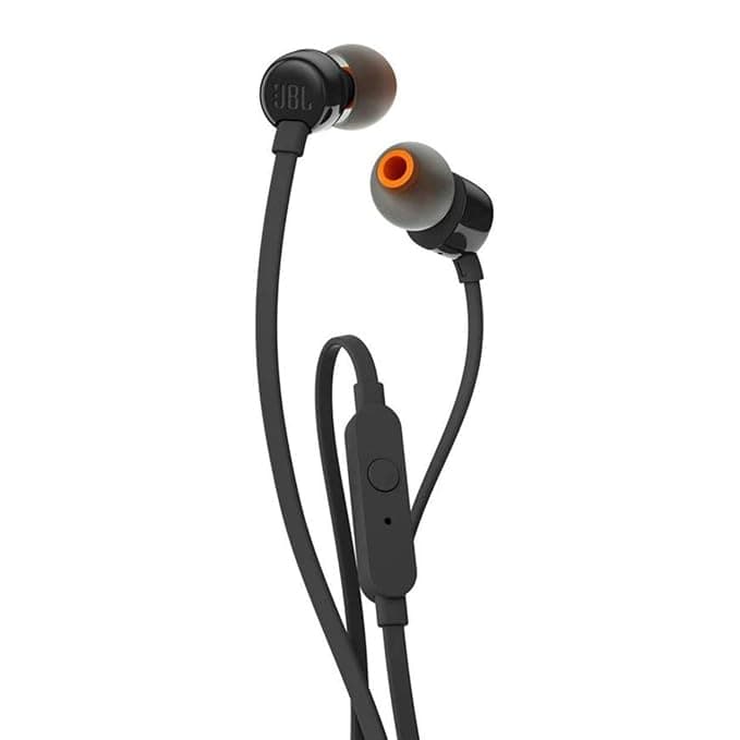 (Renewed) JBL T110 in-Ear Headphones with Mic (Black)