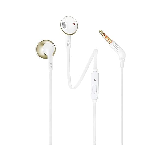 JBL T205 Pure Bass Metal Earbud Headphones with Mic (Gold) In-Ear Headphones