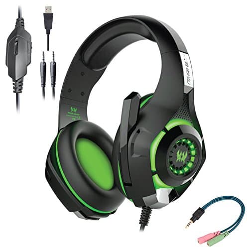 Cosmic Byte Kotion Each GS420 Headphones with Mic, RGB LED lights, Audio Splitter for PS4, Xbox One, Laptop, PC, iPhone and Android Phones (Black/Gree
