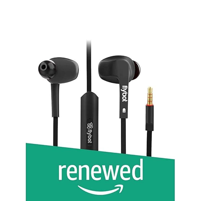 (Renewed) Flybot Strike Wired in Ear Stereo Bass Earphones with Mic & 3.5mm Gold Plated Universal Jack (Black) In-Ear