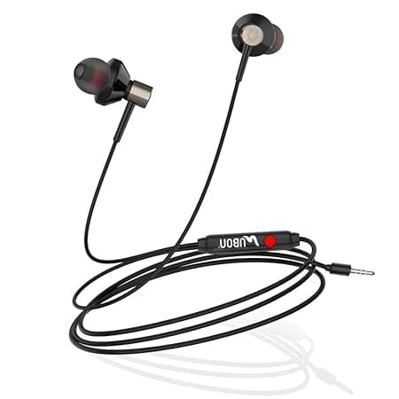 UBON UB-185 Champ 3.5mm in-Ear Earphone with Mic Clear Sound Audio & Dynamic Bass Plug-in Earbuds for Mobile Smartphone Tablet Laptop (Black) In-Ear H