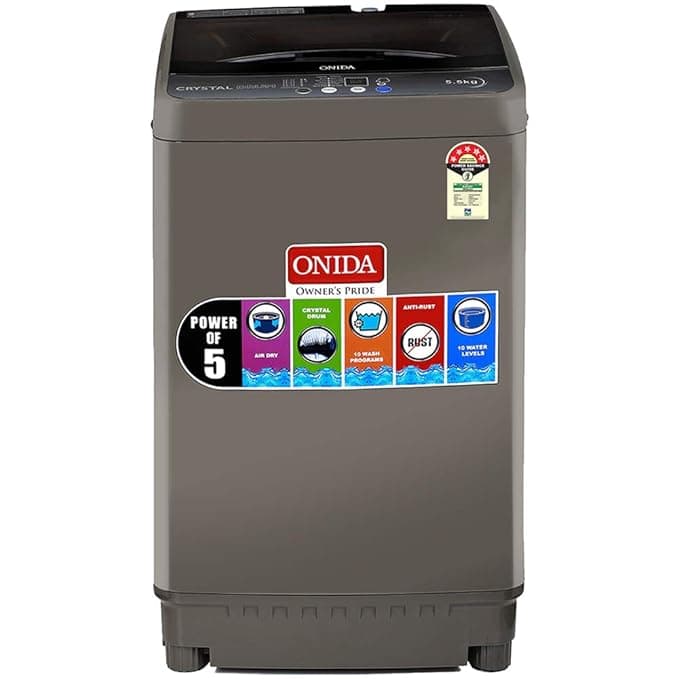 Onida 5.5 Kg 5 Star Fully-Automatic Top Loading Washing Machine (T55CGN, Grey) Washing Machines & Dryers