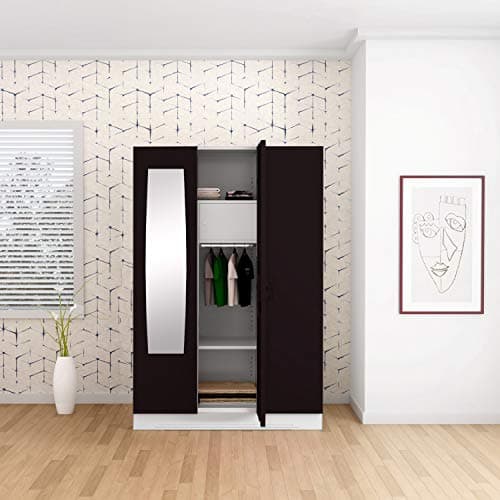 GODREJ INTERIO Slimline 3 Door Steel Almirah with Locker and Drawer, Mirror - Shell Wine Red,Glossy Finish
