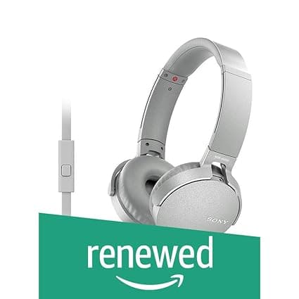 (Renewed) Sony MDR-XB550AP On-Ear Extra Bass Headphones with Mic (White) PC Headsets