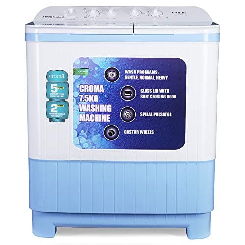 Croma 7.5 Kg Washing Machine Semi Automatic (CRAW2223,White)
