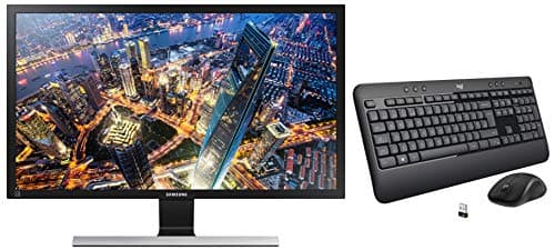Samsung 28 inch (70.8 cm) LED Backlit Computer Monitor - Ultra HD, TN Panel with HDMI, DP and Audio Ports - LU28E590DS/XL (Black & Silver)+ Logite