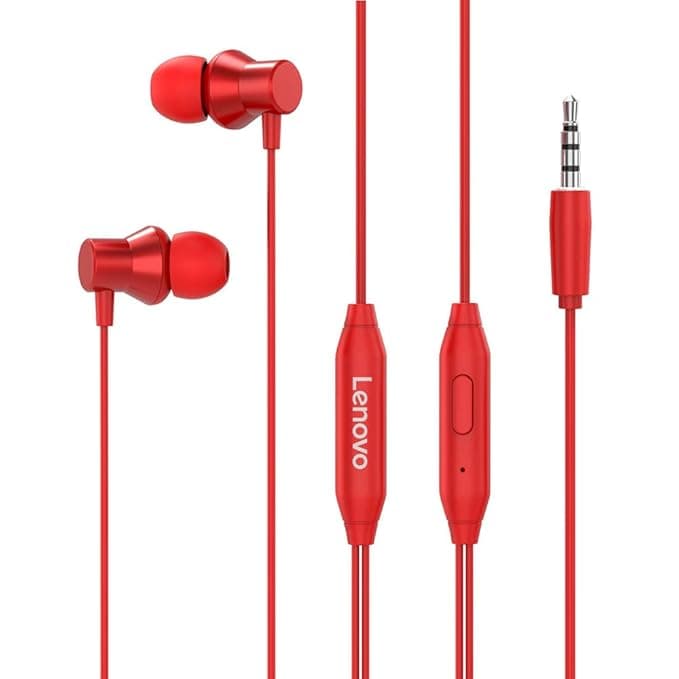 Lenovo HF130 Wired in Ear Earphone 3.5mm Headphone with Mic Volume Control - (Red) In-Ear Headphones