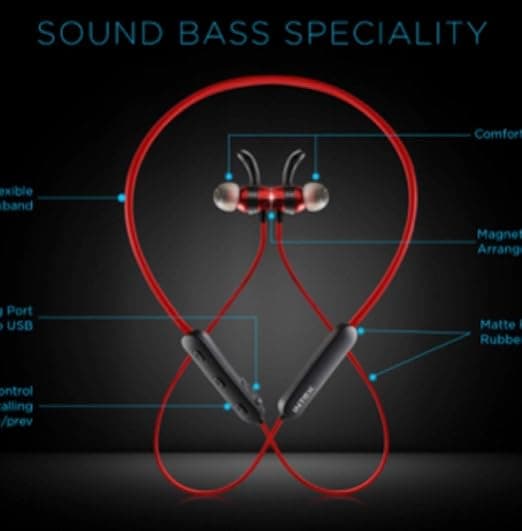 Intex Bt Musique Bass Wireless Bluetooth 5.0 Neckband Earphones with Mic. Bluetooth Headset Wireless with Stereo Sound, Booming Bass, Long Battery Lif
