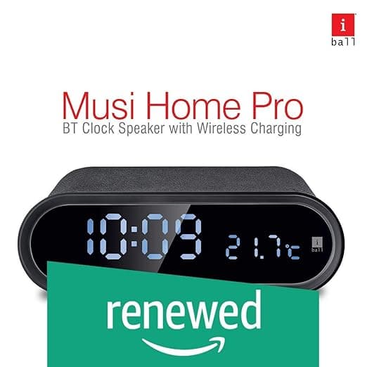 (Renewed) iBall Musi Home Pro Portable Digital Clock Bluetooth Speaker/Alarm/FM/Temperature Display with Wireless Charging (Black)