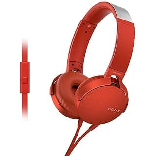 (Renewed) Sony Extra Bass MDR-XB550AP On-Ear Headphones with Mic (Red)