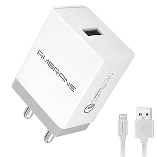 Ambrane AQC-56 Quick Charge 3.0A Fast Wall Charger + iPhone USB Cable - (White &amp; Grey)