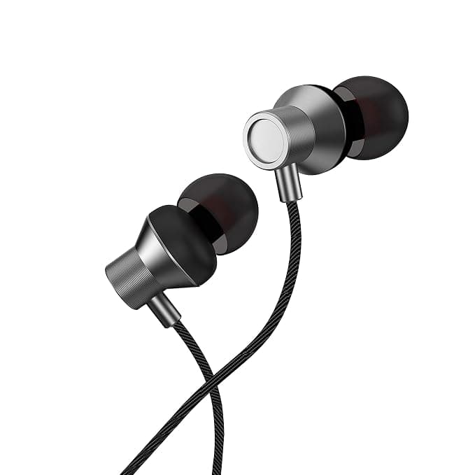 Nu Republic Squad M in-Ear Wired Earphones with Mic,10mm Neodymium Driver for Extra Bass,Metallic Earbuds,Nylon Braided Cord with Controls-Grey & Blac