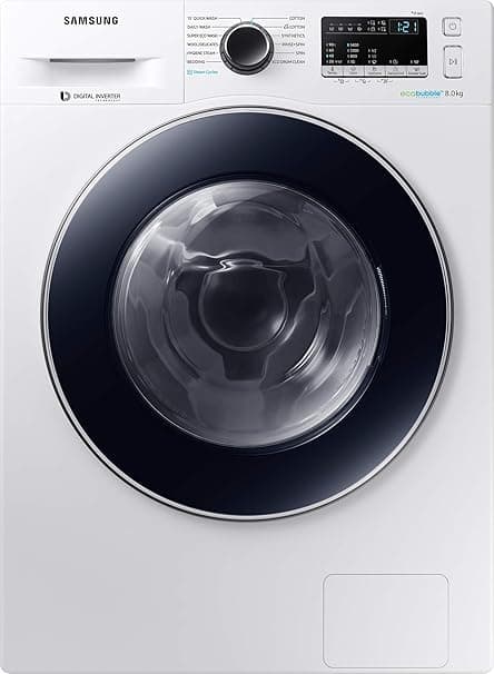 Samsung 8 Kg Inverter Fully-Automatic Front Loading Washing Machine (WW80J44E0BW/TL, White, Inbuilt Heater, Steam Wash) Washing Machines & Dryers