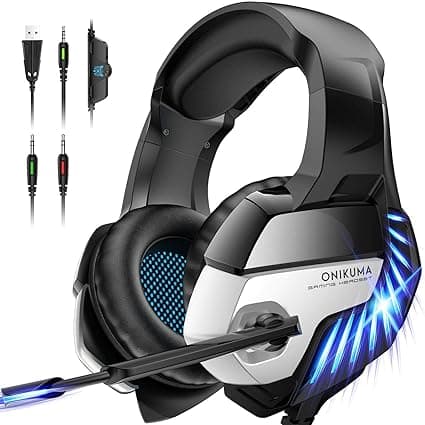 Onikuma K5-N Gaming Headset with LED Lights and Noise Cancelling Microphone (Black) Over-Ear