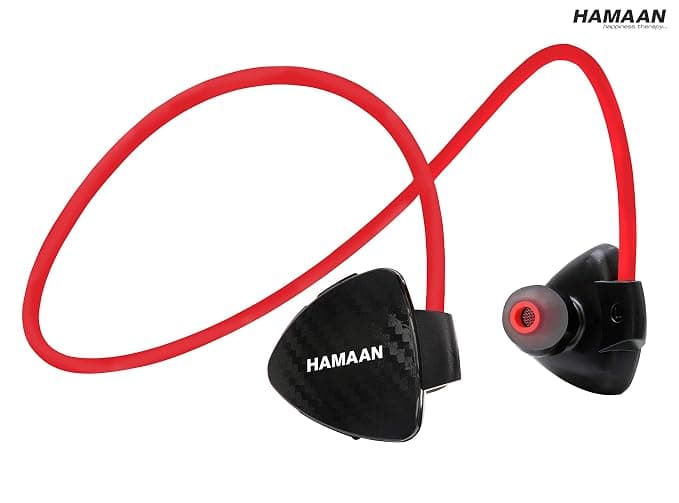Hamaan B-77 Bluetooth Wireless Sports Neckband in-Ear Earphones with Mic (Red) In-Ear