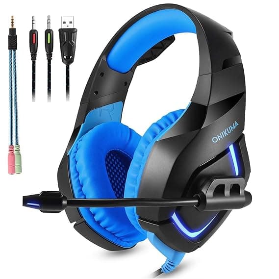 Onikuma K1 Stereo Over-Ear Noise Isolation Gaming Headset (Blue and Black) Over-Ear Headphones